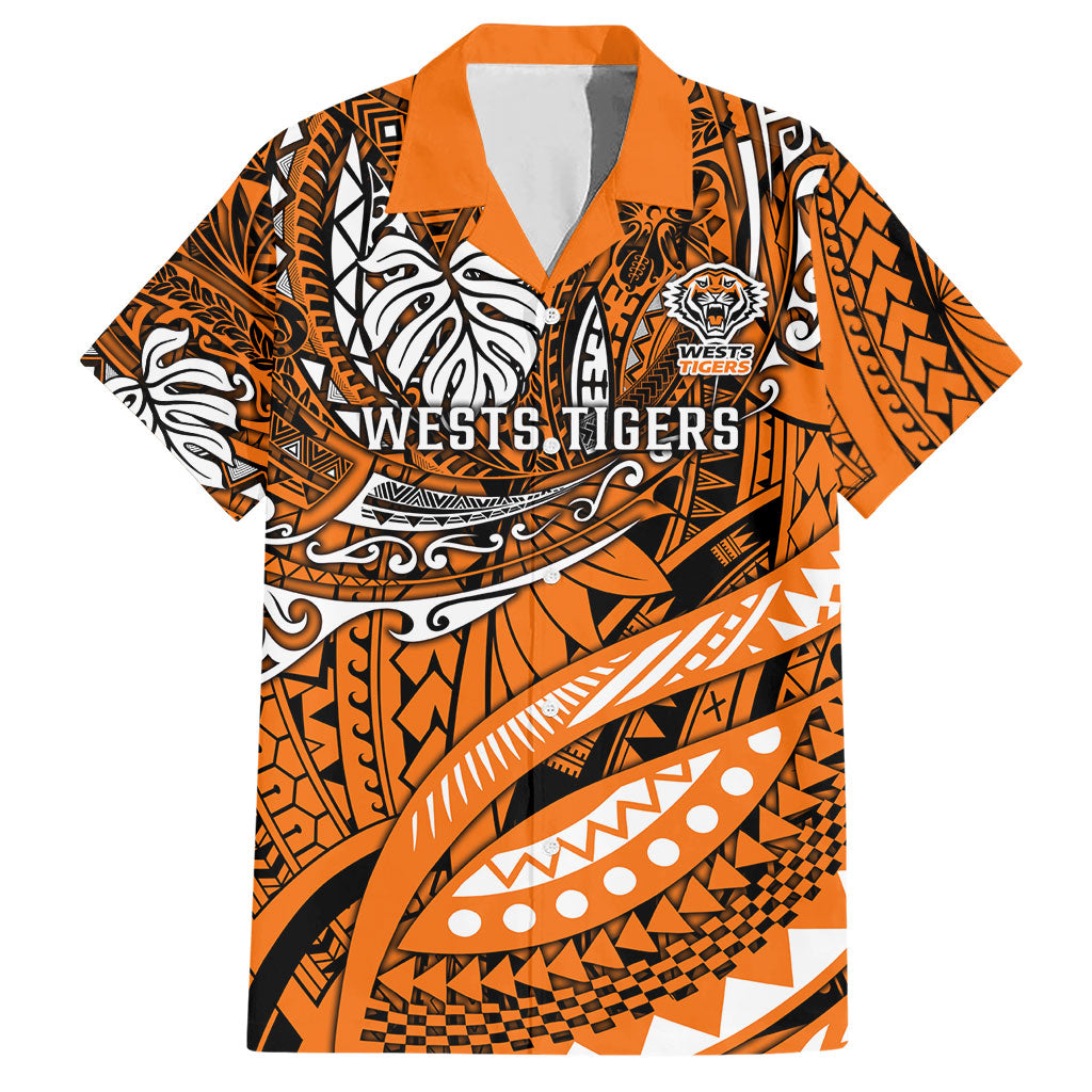 Personalised Wests Tigers Hawaiian Shirt Polynesian Tribal Art Style With Powerful Tiger Mascot