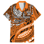 Personalised Wests Tigers Hawaiian Shirt Polynesian Tribal Art Style With Powerful Tiger Mascot
