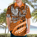 Personalised Wests Tigers Hawaiian Shirt Polynesian Tribal Art Style With Powerful Tiger Mascot