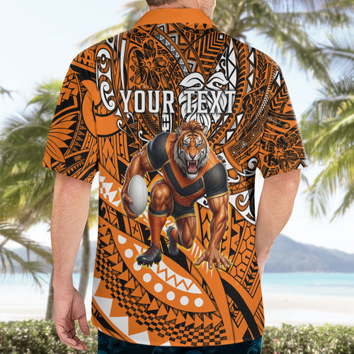 Personalised Wests Tigers Hawaiian Shirt Polynesian Tribal Art Style With Powerful Tiger Mascot