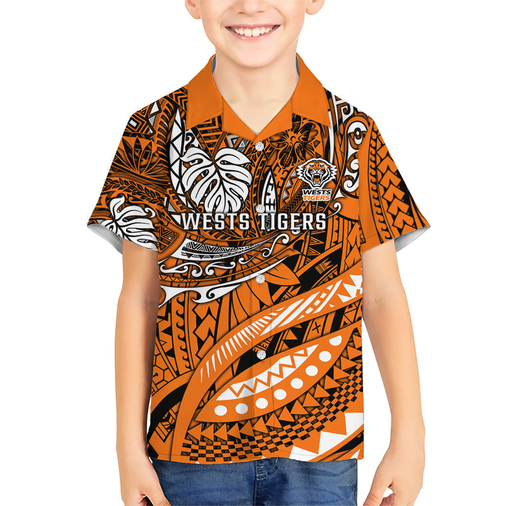 Personalised Wests Tigers Hawaiian Shirt Polynesian Tribal Art Style With Powerful Tiger Mascot