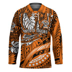 Personalised Wests Tigers Hockey Jersey Polynesian Tribal Art Style With Powerful Tiger Mascot