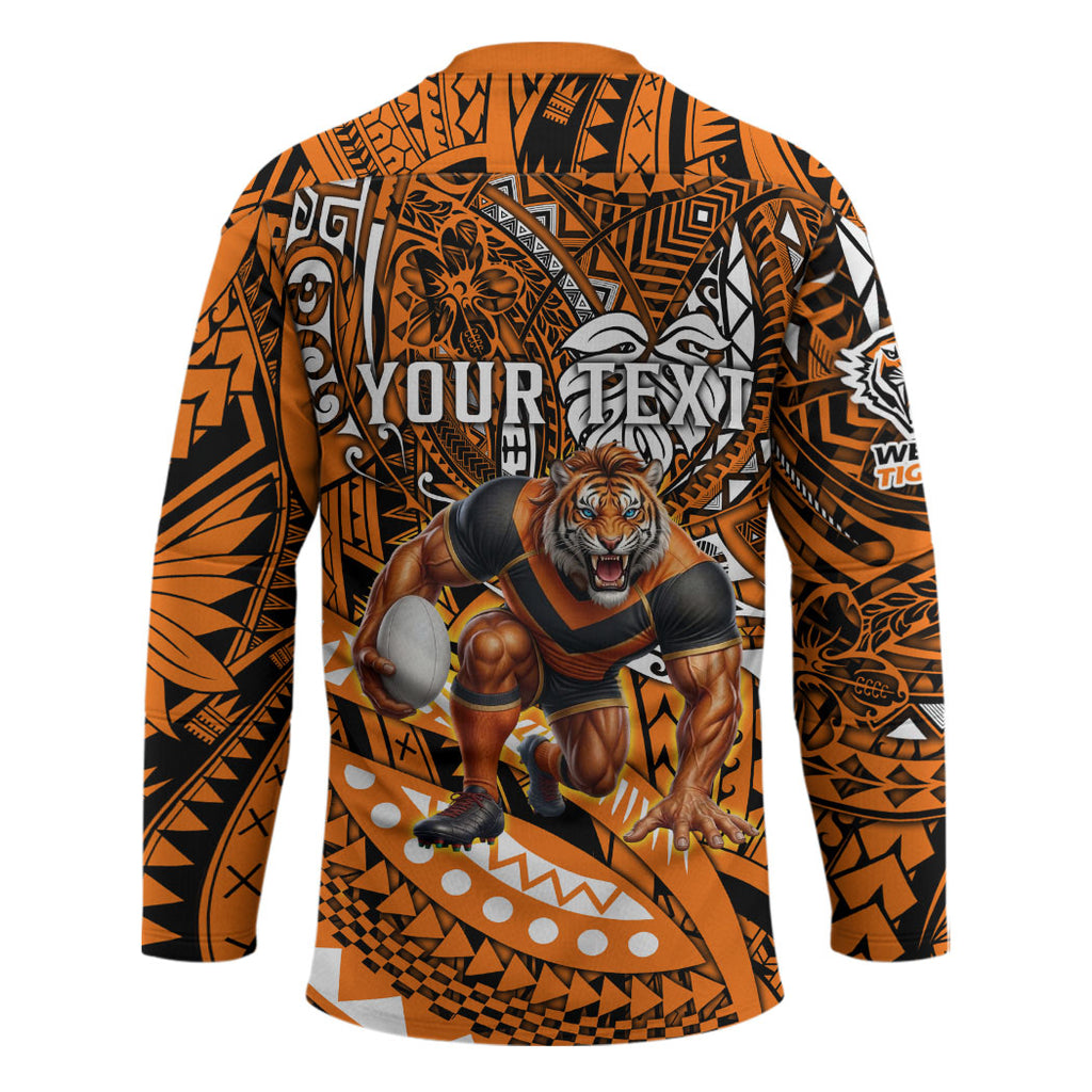 Personalised Wests Tigers Hockey Jersey Polynesian Tribal Art Style With Powerful Tiger Mascot