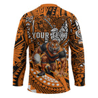 Personalised Wests Tigers Hockey Jersey Polynesian Tribal Art Style With Powerful Tiger Mascot