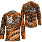 Personalised Wests Tigers Hockey Jersey Polynesian Tribal Art Style With Powerful Tiger Mascot