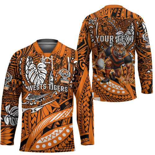 Personalised Wests Tigers Hockey Jersey Polynesian Tribal Art Style With Powerful Tiger Mascot