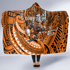 Personalised Wests Tigers Hooded Blanket Polynesian Tribal Art Style With Powerful Tiger Mascot