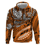 Personalised Wests Tigers Hoodie Polynesian Tribal Art Style With Powerful Tiger Mascot