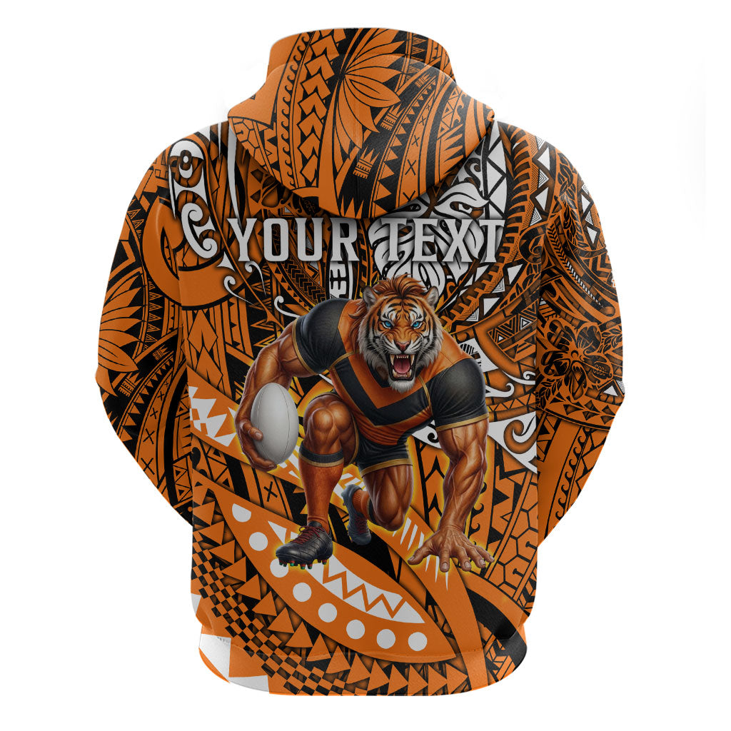Personalised Wests Tigers Hoodie Polynesian Tribal Art Style With Powerful Tiger Mascot