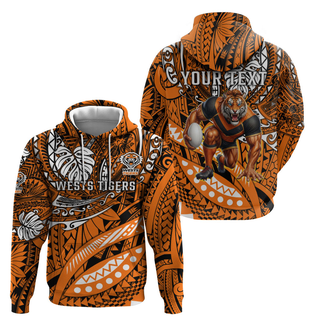 Personalised Wests Tigers Hoodie Polynesian Tribal Art Style With Powerful Tiger Mascot