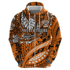 Personalised Wests Tigers Hoodie Polynesian Tribal Art Style With Powerful Tiger Mascot