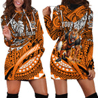 Personalised Wests Tigers Hoodie Dress Polynesian Tribal Art Style With Powerful Tiger Mascot