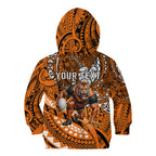 Personalised Wests Tigers Kid Hoodie Polynesian Tribal Art Style With Powerful Tiger Mascot