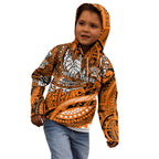 Personalised Wests Tigers Kid Hoodie Polynesian Tribal Art Style With Powerful Tiger Mascot