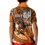 Personalised Wests Tigers Kid Polo Shirt Polynesian Tribal Art Style With Powerful Tiger Mascot