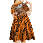 Personalised Wests Tigers Kid Short Sleeve Dress Polynesian Tribal Art Style With Powerful Tiger Mascot