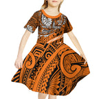 Personalised Wests Tigers Kid Short Sleeve Dress Polynesian Tribal Art Style With Powerful Tiger Mascot