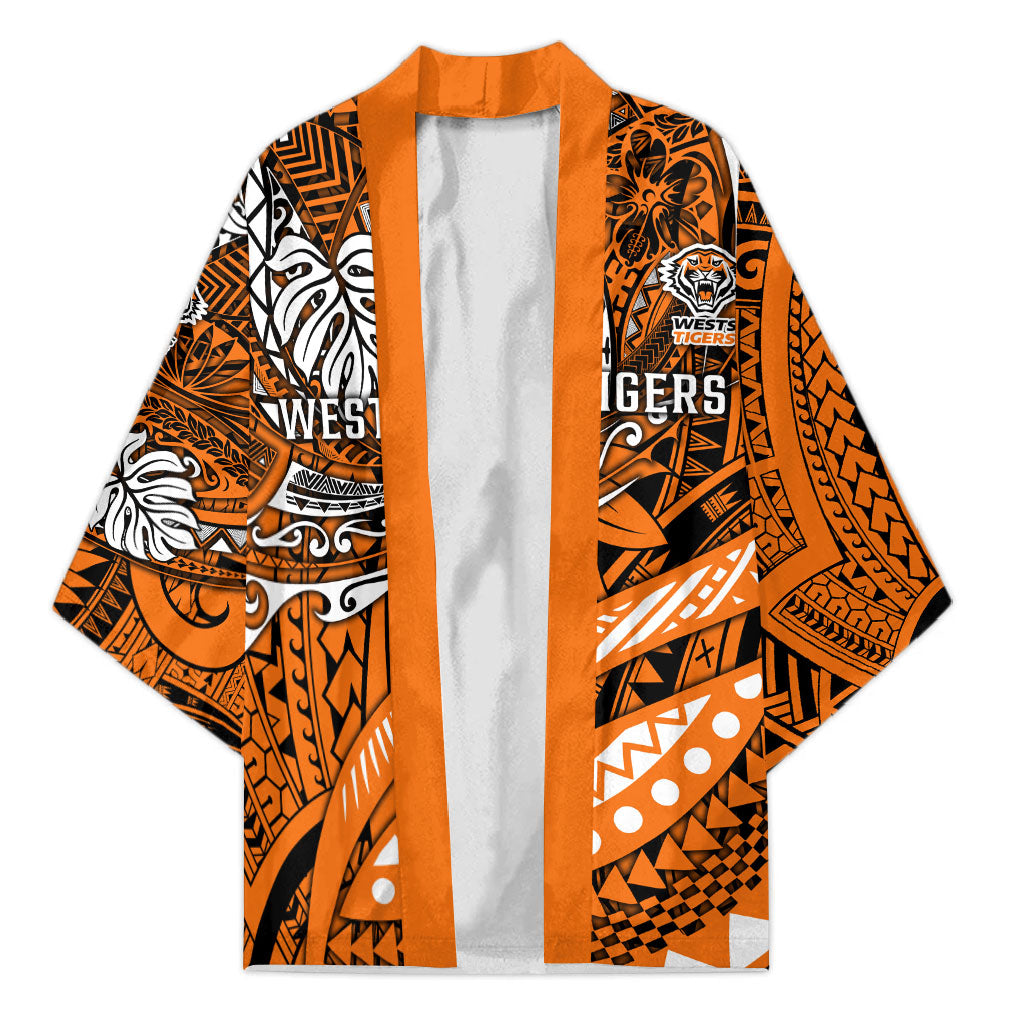 Personalised Wests Tigers Kimono Polynesian Tribal Art Style With Powerful Tiger Mascot