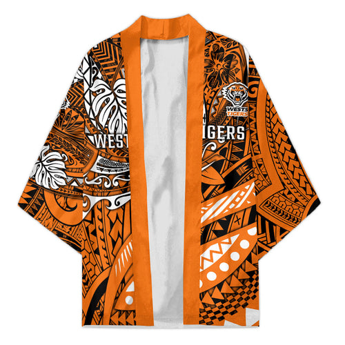 Personalised Wests Tigers Kimono Polynesian Tribal Art Style With Powerful Tiger Mascot