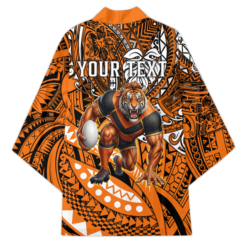 Personalised Wests Tigers Kimono Polynesian Tribal Art Style With Powerful Tiger Mascot