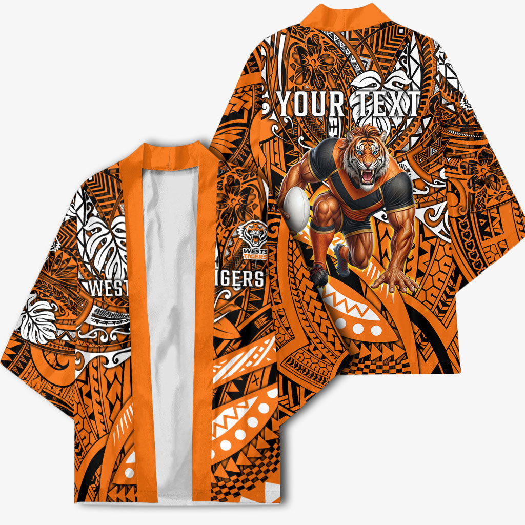 Personalised Wests Tigers Kimono Polynesian Tribal Art Style With Powerful Tiger Mascot