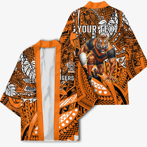 Personalised Wests Tigers Kimono Polynesian Tribal Art Style With Powerful Tiger Mascot