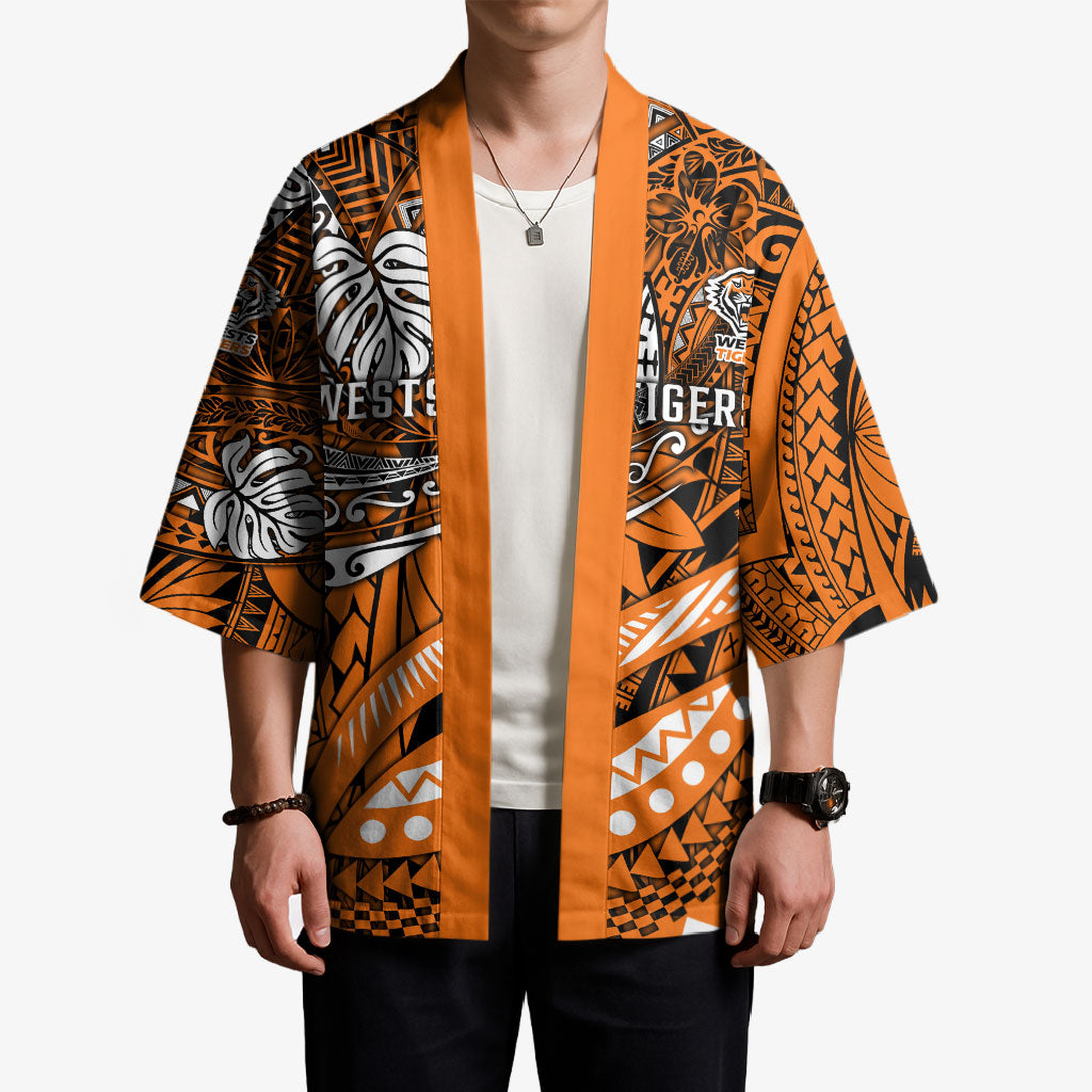 Personalised Wests Tigers Kimono Polynesian Tribal Art Style With Powerful Tiger Mascot