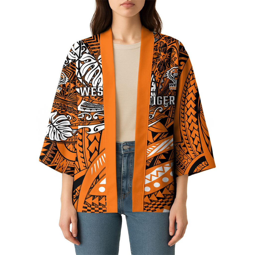 Personalised Wests Tigers Kimono Polynesian Tribal Art Style With Powerful Tiger Mascot