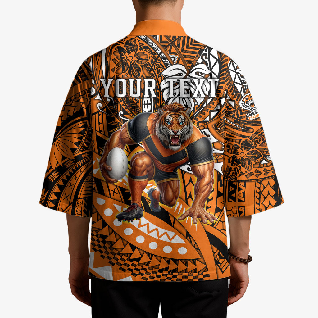 Personalised Wests Tigers Kimono Polynesian Tribal Art Style With Powerful Tiger Mascot