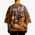 Personalised Wests Tigers Kimono Polynesian Tribal Art Style With Powerful Tiger Mascot