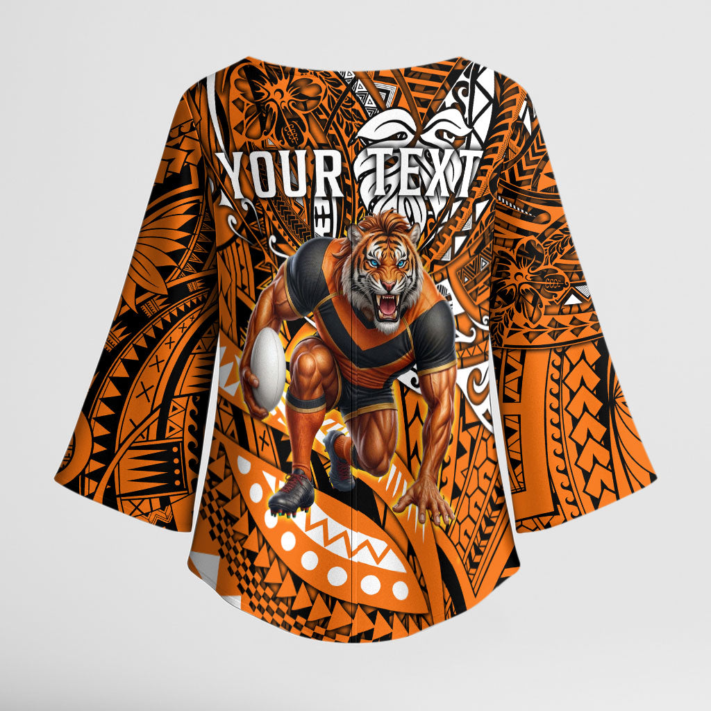 Personalised Wests Tigers Kimono Sleeve Blouse Polynesian Tribal Art Style With Powerful Tiger Mascot