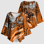 Personalised Wests Tigers Kimono Sleeve Blouse Polynesian Tribal Art Style With Powerful Tiger Mascot