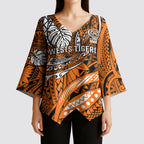 Personalised Wests Tigers Kimono Sleeve Blouse Polynesian Tribal Art Style With Powerful Tiger Mascot