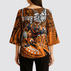 Personalised Wests Tigers Kimono Sleeve Blouse Polynesian Tribal Art Style With Powerful Tiger Mascot