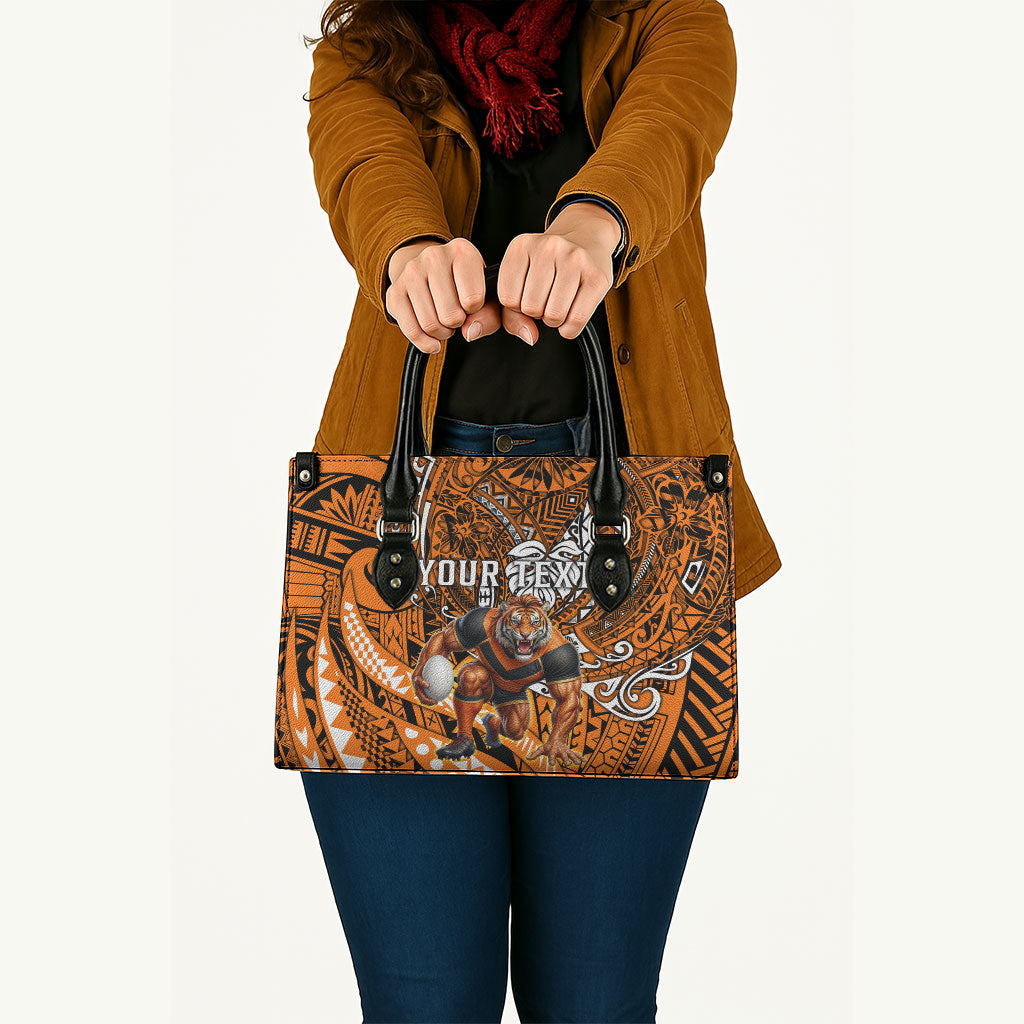 Personalised Wests Tigers Leather Bag Polynesian Tribal Art Style With Powerful Tiger Mascot