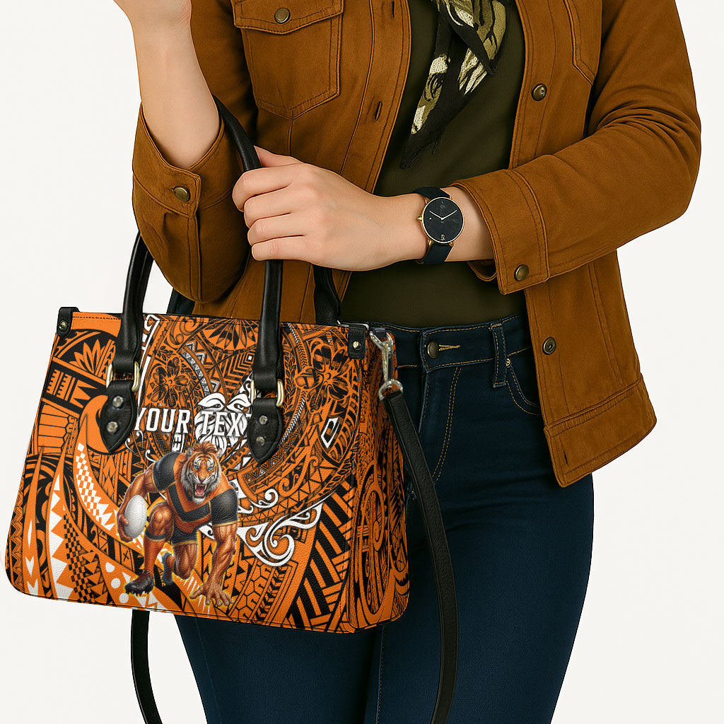 Personalised Wests Tigers Leather Bag Polynesian Tribal Art Style With Powerful Tiger Mascot