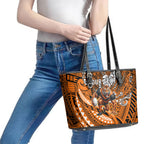 Personalised Wests Tigers Leather Tote Bag Polynesian Tribal Art Style With Powerful Tiger Mascot