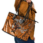 Personalised Wests Tigers Leather Tote Bag Polynesian Tribal Art Style With Powerful Tiger Mascot