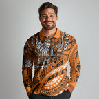 Personalised Wests Tigers Long Sleeve Polo Shirt Polynesian Tribal Art Style With Powerful Tiger Mascot