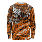 Personalised Wests Tigers Long Sleeve Shirt Polynesian Tribal Art Style With Powerful Tiger Mascot