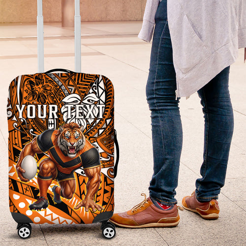 Personalised Wests Tigers Luggage Cover Polynesian Tribal Art Style With Powerful Tiger Mascot