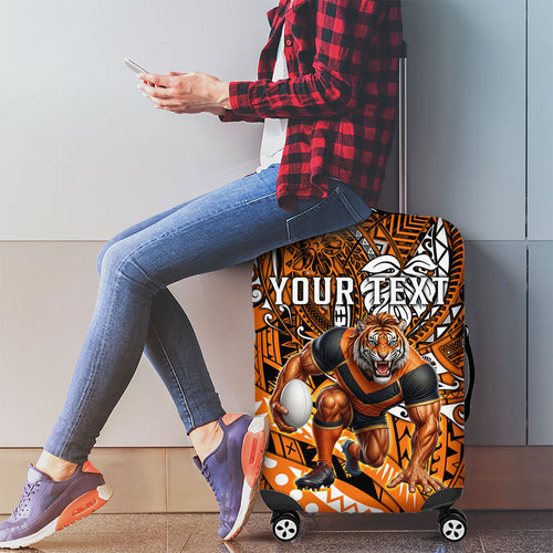 Personalised Wests Tigers Luggage Cover Polynesian Tribal Art Style With Powerful Tiger Mascot