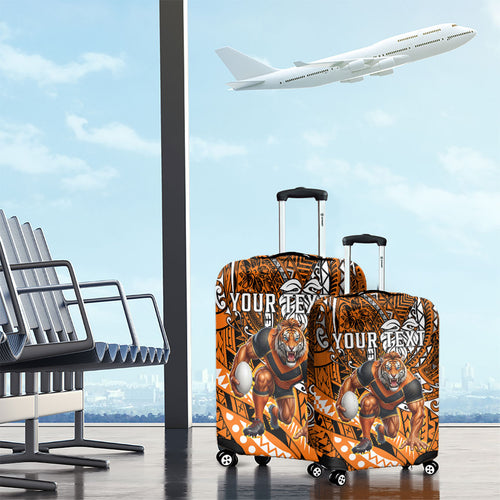 Personalised Wests Tigers Luggage Cover Polynesian Tribal Art Style With Powerful Tiger Mascot