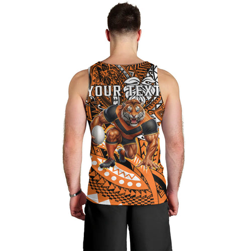 Personalised Wests Tigers Men Tank Top Polynesian Tribal Art Style With Powerful Tiger Mascot