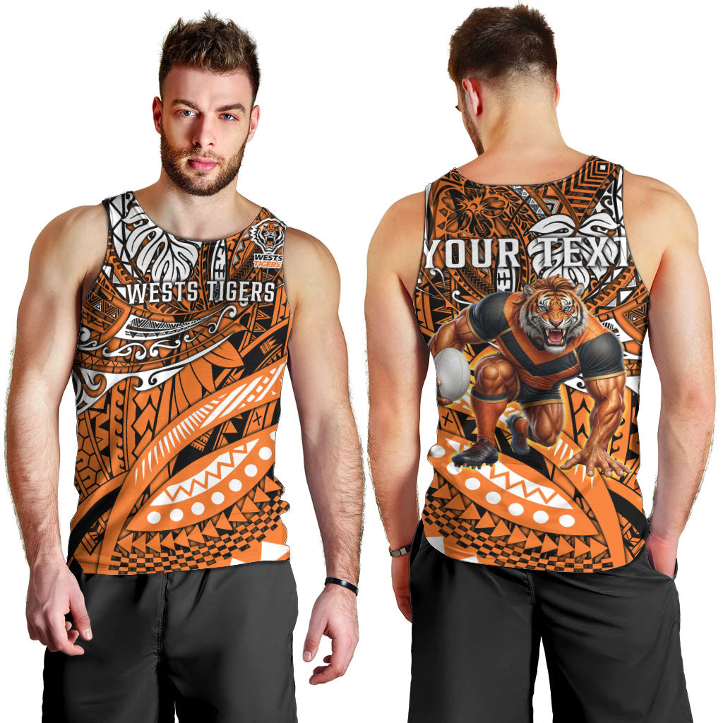 Personalised Wests Tigers Men Tank Top Polynesian Tribal Art Style With Powerful Tiger Mascot