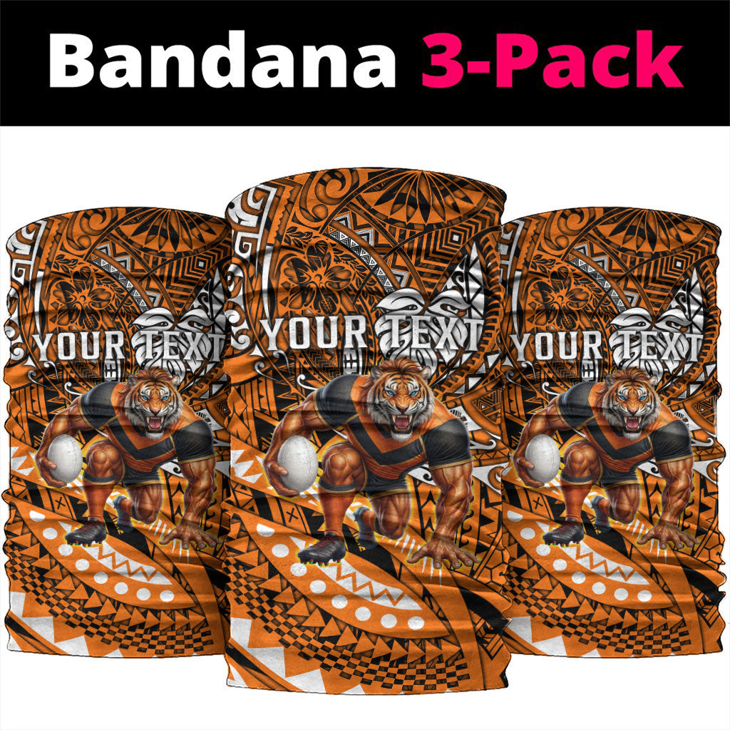 Personalised Wests Tigers Neck Gaiter Polynesian Tribal Art Style With Powerful Tiger Mascot