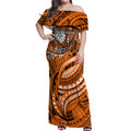 Personalised Wests Tigers Off Shoulder Maxi Dress Polynesian Tribal Art Style With Powerful Tiger Mascot