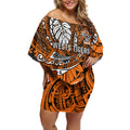 Personalised Wests Tigers Off Shoulder Short Dress Polynesian Tribal Art Style With Powerful Tiger Mascot