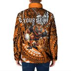 Personalised Wests Tigers Padded Jacket Polynesian Tribal Art Style With Powerful Tiger Mascot