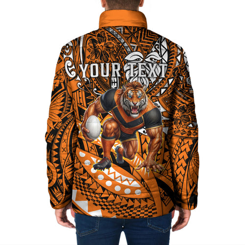 Personalised Wests Tigers Padded Jacket Polynesian Tribal Art Style With Powerful Tiger Mascot